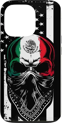 Vista 10 de Funda vintage para iPhone 17 con diseño de calavera mexicana de Estados Unidos y bandera mexicana del 4 de julio