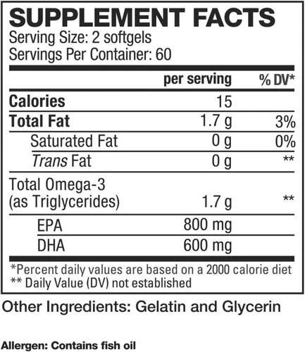 Vista 2 de HD MUSCLE Aceite de pescado HealthHD Omega-3 Triglicérido omega-3 de ultra alta potencia de 1700 mg DHA y EPA Apoyo para la salud cardíaca