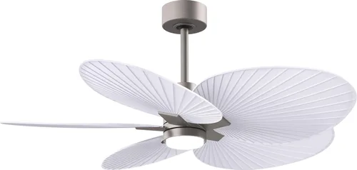 Vista 10 de Matthews Alessandra Tropical - Ventilador de techo de 48 pulgadas con kit de luz LED y control remoto, latón cepillado con acabado blanco mate Latón