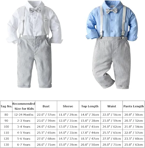 Vista 7 de Camisa a rayas para niños pequeños con corbata de moño + pantalones largos con tirantes