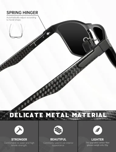 Vista 3 de ANYLUV Gafas de sol polarizadas para hombre, lentes de sol de lujo con patillas de fibra de carbono para hombres, estilo rectangular, protección UV