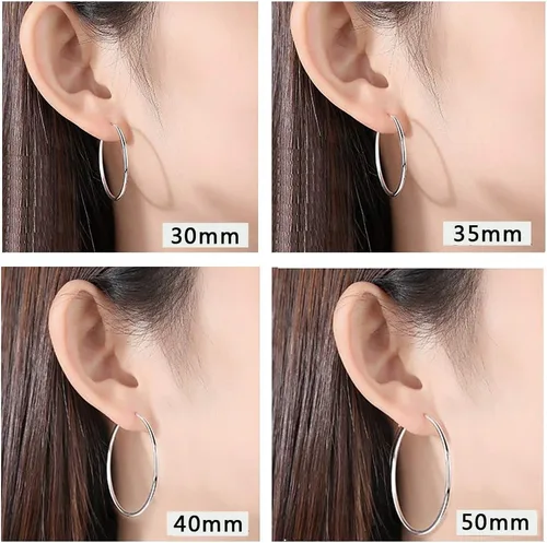 Vista 6 de YL Aretes de aro de plata de ley 925 pulida con círculos sin fin, aros de diámetro 9,13,15,20,30,35,50 in