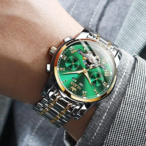 Vista 2 de OLEVS Reloj automático para hombre, cuerda automática, mecánica, de lujo, de acero inoxidable, multicalendario, impermeable, luminoso, reloj