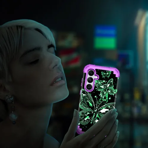 Vista 7 de Miqala Funda para Galaxy S24 5G, brilla en la oscuridad, tres capas, resistente, a prueba de golpes, protección completa, parachoques de plástico