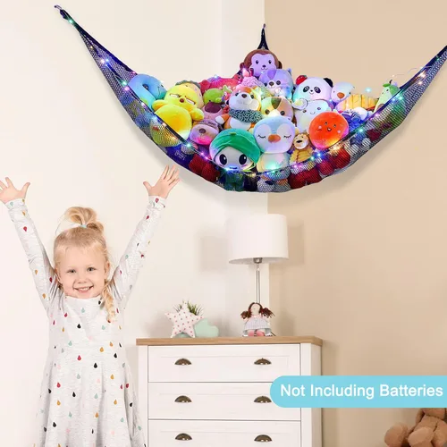 Vista 4 de Unicorn Castle Red de animales de peluche o hamaca organizador de almacenamiento de juguetes para niños con luz LED colgante en esquina soporte