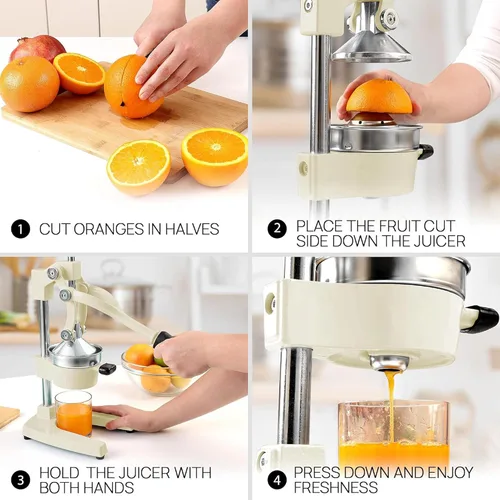 Vista 6 de Exprimidor manual resistente de cítricos, prensa de mano comercial de jugo de limón de naranja de hierro fundido, blanco, grado industrial