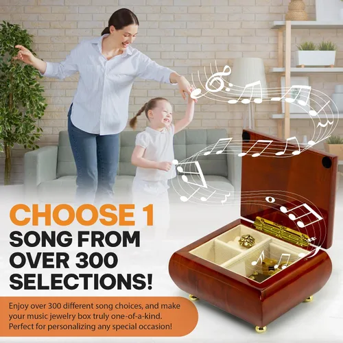 Vista 6 de MusicBoxAttic Joyero de madera con música, sencillez, estilo y sofisticación melódica en caoba maciza, organizador de joyas vintage con reproducción