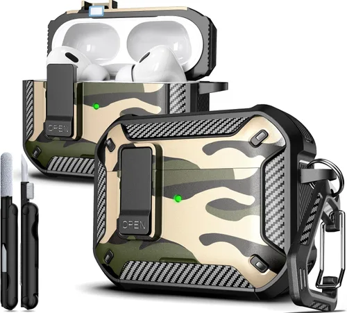 Vista 164 de R-fun Funda de carga compatible con AirPods de 2ª generación 2019, 1ª generación 2016, protección completa contra caídas, tapa desplegable
