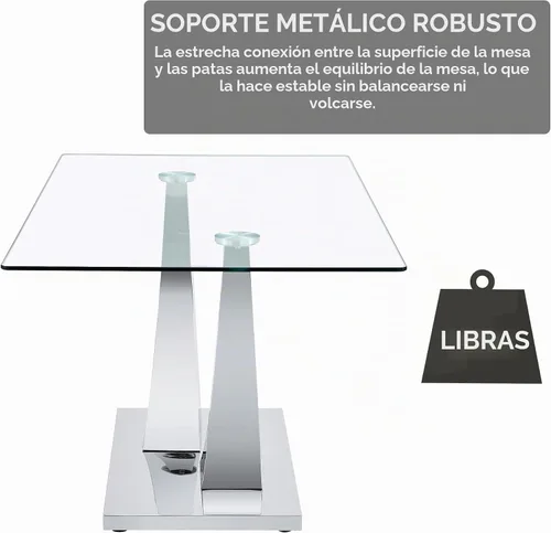 Vista 5 de Mesa de comedor moderna de vidrio de 63 pulgadas para 4-6, mesa de comedor rectangular de vidrio con vidrio templado de 0.39 pulgadas y base