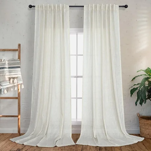 Vista 11 de DANCURTON Cortinas de lino para ventana, cocina moderna, dormitorio, ventanas pequeñas, 2 paneles con bolsillo con pestaña trasera, gruesas
