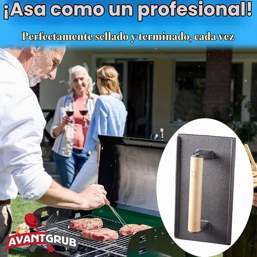 Vista 2 de Grado profesional, parrilla de hierro fundido pre-sazonado, peso 1 paquete. Prensa de carne y hamburguesa resistente con mango de madera