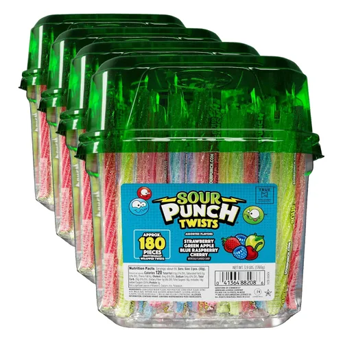 Vista 3 de Sour Punch Twists, Sour Candy - Caramelo masticable envuelto individualmente de 3 pulgadas, 4 sabores frutales surtidos