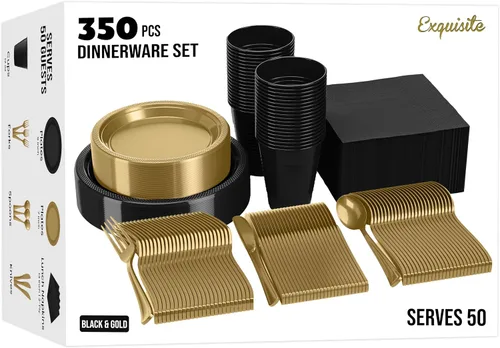 Vista 32 de Exquisite 350 Piezas Platos de Plástico de Cumpleaños Azules Para Fiestas, Juego de Platos Desechables de Cumpleaños Azules, 50 de Cada Juego