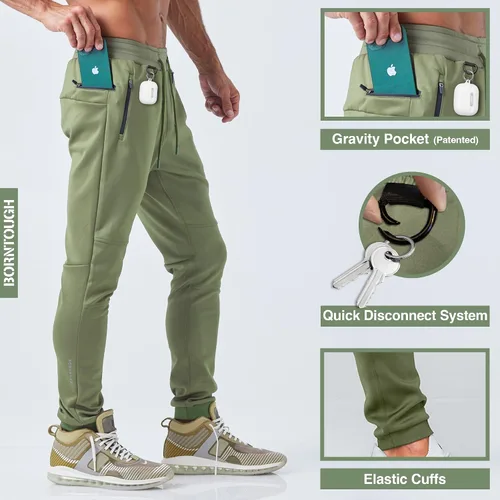Vista 2 de Born Tough Pantalones deportivos de entrenamiento ajustados para hombre, para fisicoculturismo, gimnasio, pantalones deportivos con bolsillos