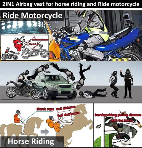 Vista 4 de Chaleco de airbag para motocicleta para hombres y mujeres, chaqueta de equitación con airbag de motocross con tira reflectante, airbag para moto