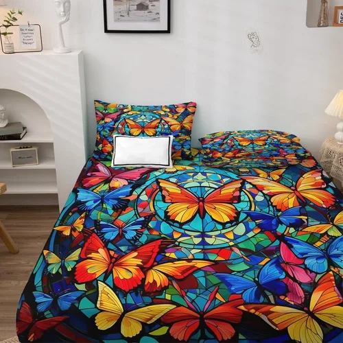 Vista 3 de Sábanas de mariposa tamaño Queen – Sábanas de microfibra suave y bolsillo profundo, sábanas y fundas de almohada estampadas sin arrugas, 1 sábana
