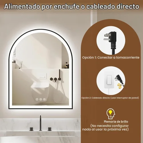 Vista 5 de Espejo de baño con iluminación LED arqueada de 24 x 30 pulgadas con luces