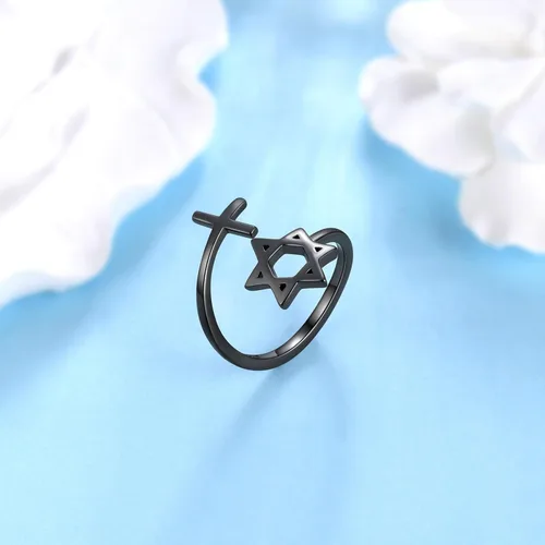Vista 62 de Jewmon Anillo de plata de ley con estrella de David para mujer – Anillo ajustable Magen David – Amuleto Wicca – Regalos judíos