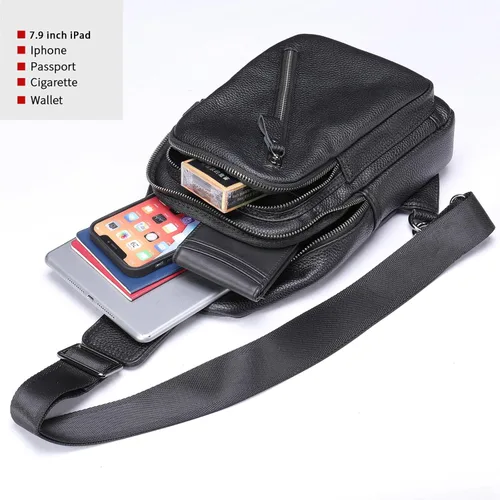 Vista 42 de LUKZIJAES Bolso bandolera de cuero genuino para hombre