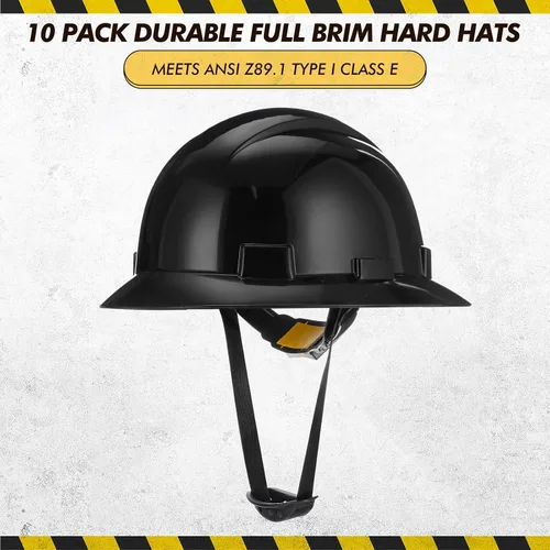 Vista 2 de 10 Pack Casco de ala completa, Casco de construcción blanco, Casco de seguridad HDPE con suspensión de trinquete ajustable de 6 puntos para hombres