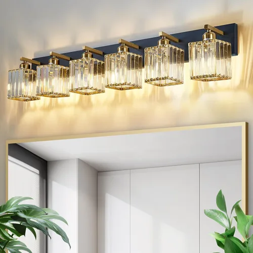 Vista 13 de Moderna lámpara de tocador de baño de 3 luces de cristal cromado moderno sobre espejo cromado iluminación de tocador de cristal aplique de pared