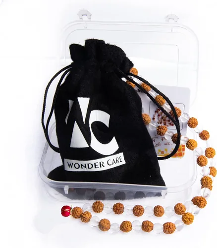 Vista 3 de Wonder Care Rudraksha Mala certificado de 5 caras (Panchmukhi) Auténticas cuentas de Rudraksha auténticas, ornamento, rosario, japa mala, collar