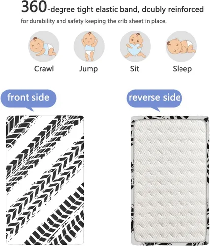Vista 5 de Sábanas bajeras ajustables con temática de motocross, sábanas portátiles para cuna minicuna, material ultra suave, sábanas para cuna de bebé