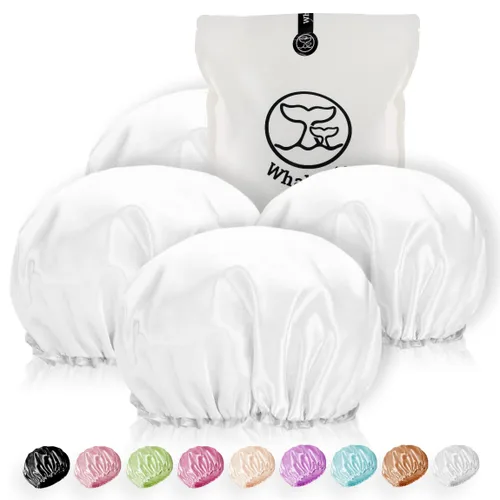 Vista 13 de Gorro de ducha para mujer, reutilizables, extra grandes, para hombres, de satén, de doble capa, EVA, impermeable, gorro de pelo largo