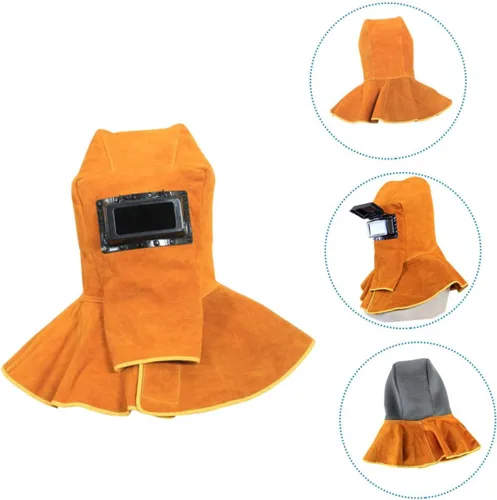 Vista 8 de jojofuny Máscara de soldadura de cuero, gorra de soldadura de cuero, visera de soldadura, sombrero de soldador, gorra de soldadura con cuello