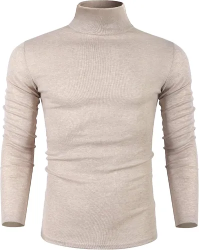 Vista 3 de Poriff - Suéter de cuello de tortuga térmico, de punto, liviano, casual, con corte entallado, para hombre Albaricoque