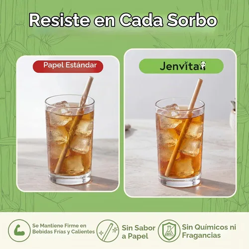 Vista 3 de Jenvita Pajitas de bambú en polvo, paquete de 50, 7.88 pulgadas