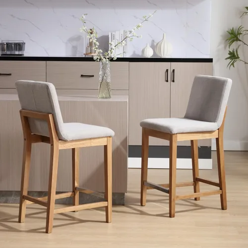 Vista 23 de Kmax Juego de 2 taburetes de bar de 26 pulgadas de altura de mostrador, taburetes tapizados para encimera de cocina con soporte trasero, taburetes