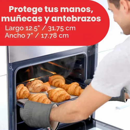 Vista 3 de Guantes de horno resistentes al calor - Juego de 2 guantes de cocina de silicona, gris Ashy