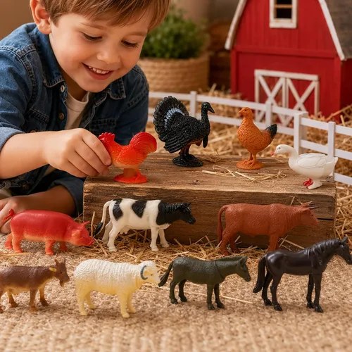 Vista 2 de GiftExpress 12 figuras de juguete grandes de animales de granja