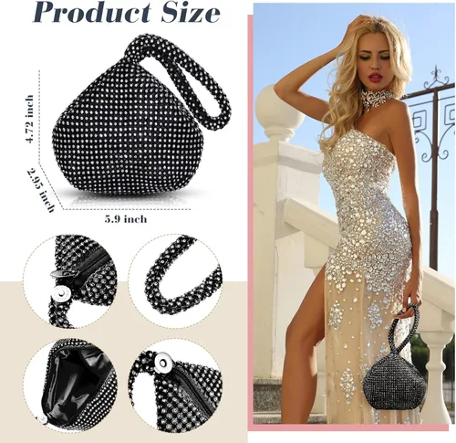 Vista 5 de Weewooday Monederos de mano para mujer, 2 piezas de diamantes de imitación, bolso de mano con diamantes de imitación, bolso de noche triangular