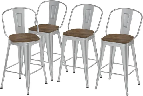 Vista 10 de Juego de 4 taburetes de bar giratorios de 24 pulgadas, taburetes de bar industriales con patas de metal resistentes, taburetes de bar con respaldo