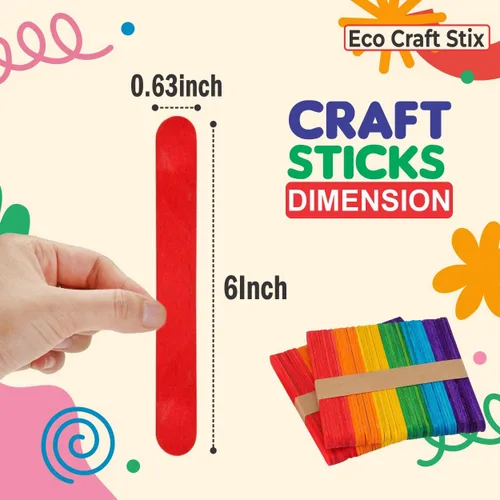 Vista 2 de Palitos de manualidades jumbo de colores Eco Craft Stix de 6 pulgadas, paquete de 1,000 unidades de palitos de manualidades jumbo