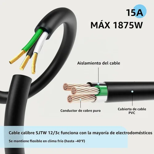 Vista 6 de EP 50 Ft Heavy Duty Outdoor Extension Cord, 12/3 SJTW Black 3-Prong Negro