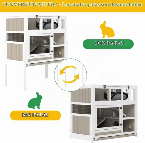 Vista 6 de Ketive Jaulas de conejillo de indias para interiores, jaula de madera para animales pequeños de 3 pisos con soporte