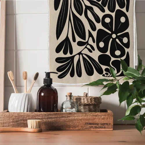 Vista 5 de TNUW Juego de 3 toallas de cocina bohemias florales de 16 x 24 pulgadas, toallas de mano florales negras para cocina y baño, toallas de cocina