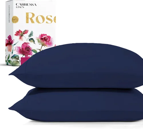 Vista 10 de Carressa Linen Juego de 2 fundas de almohada 100% algodón egipcio, tamaño estándar, lujosas fundas de almohada de algodón de la serie 1200