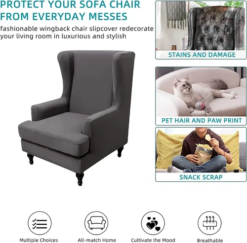 Vista 20 de Eco-Ancheng Funda para silla Wingback, 2 piezas, respaldo de ala, fundas de elastano para sillón con respaldo de ala, fundas para sillón con parte