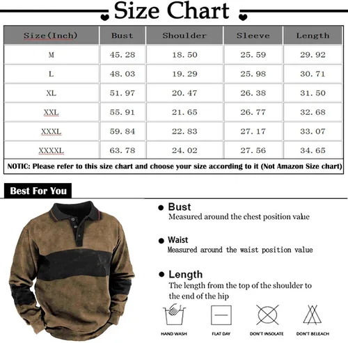 Vista 3 de WENKOMG1 Mens Color Block Blouse Spring Fall Cotton Blend Long Sleeve Pullover Button Down Graphic Sweatshirt