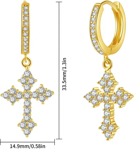 Vista 2 de Zaano Gold Plated Drop Dangle Earrings for Women Men Girls 0925 Sterling Silver Post Huggie Starfish Cross Bee Butterfly Sun Hypoallergenic Trendy