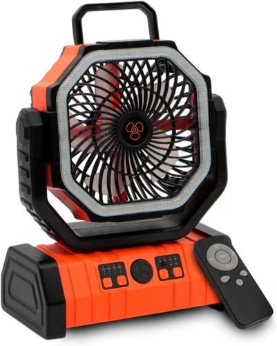 Vista 4 de Ventilador de exterior F6 – ventiladores portátiles personales recargables con luz LED y control remoto – ventilador de viaje plegable (verde)