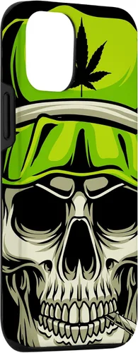 Vista 3 de iPhone 15 Cráneo Con Sombrero Ilustración - Hoja de Cannabis Weed THC CBD Case