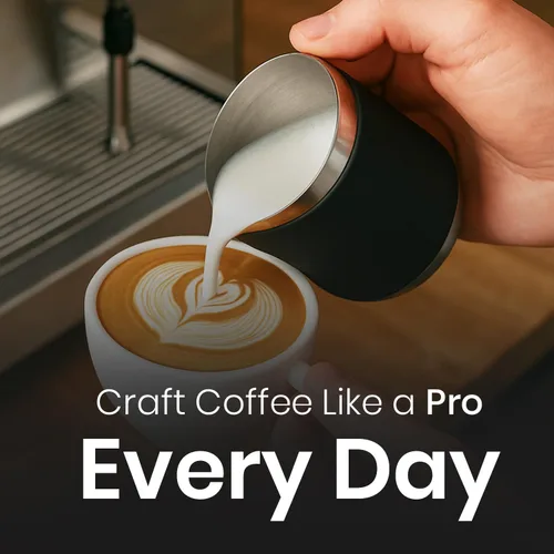 Vista 7 de Rattleware - Jarra Macchiato sin mango de 12 onzas, funda de silicona Control de arte latte sin mango