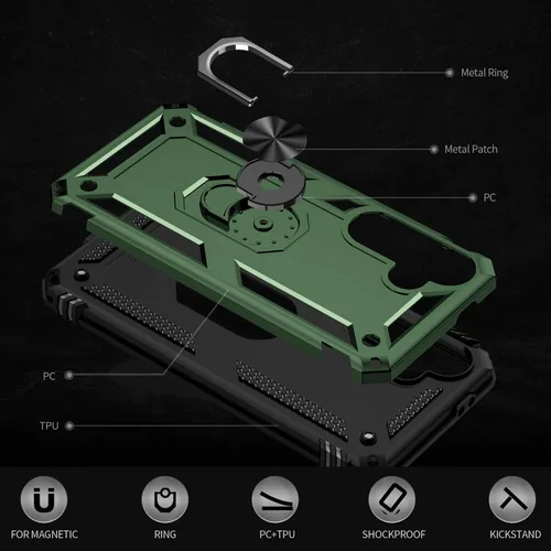 Vista 5 de Funda para Samsung Galaxy S24 FE: con protector de pantalla, fundas protectoras de grado militar con soporte de anillo de dedo para Samsung S24 FE