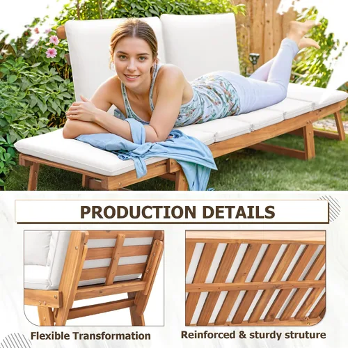 Vista 3 de Devoko Outdoor Couch Acacia Wood Outdoor Sofa Balcony Furniture (White)