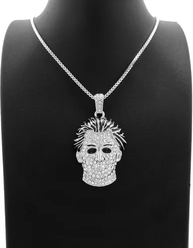 Vista 4 de Crescendo SJ - Collar con colgante de máscara de Michael Myers de 0.079 in de cadena de hip hop Bling collar XZ390BX